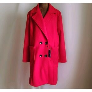 NWT Chouyatou Wool Blend Trench Coat Size L Red Long Women's Pockets